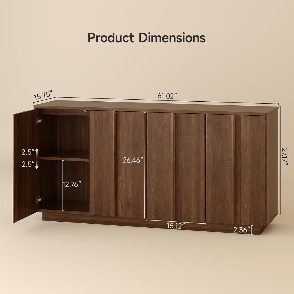 61" Walnut Sideboard Buffet