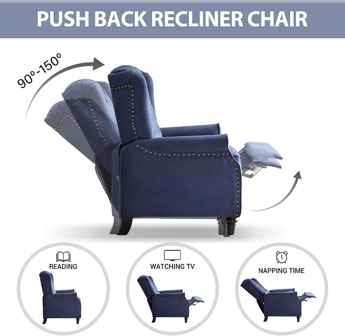 Blue Wingback Pushback Recliner