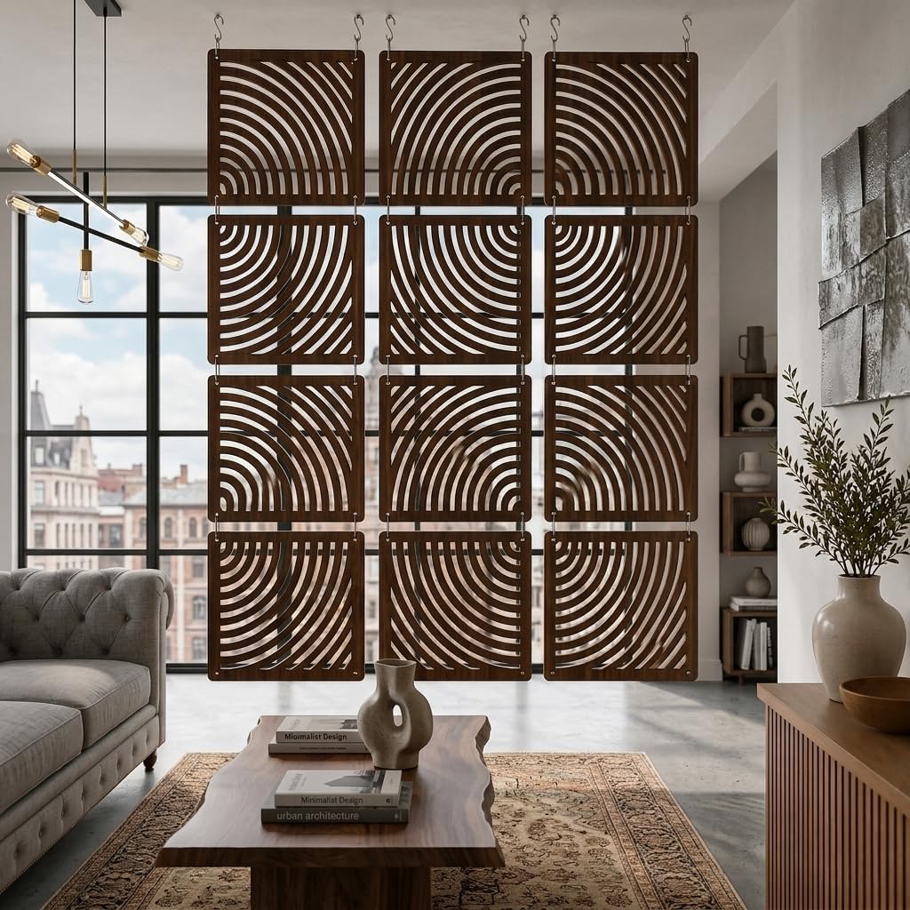 Dark Walnut 12 Panel Hanging Room Divider