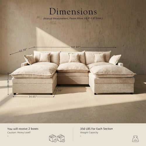 108" Cloud Modular Sectional Sofa with Ottomans