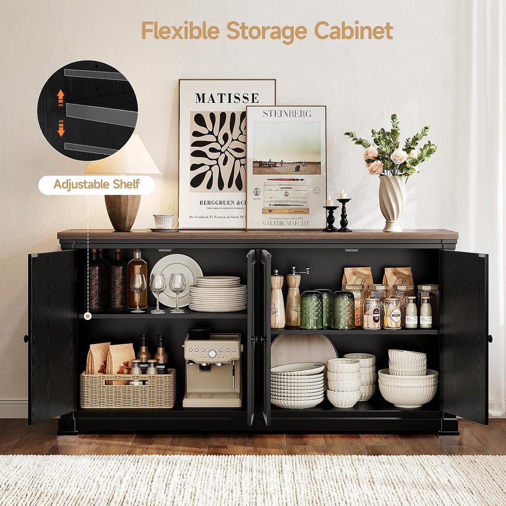 63" Black 4 Barn Doors Buffet