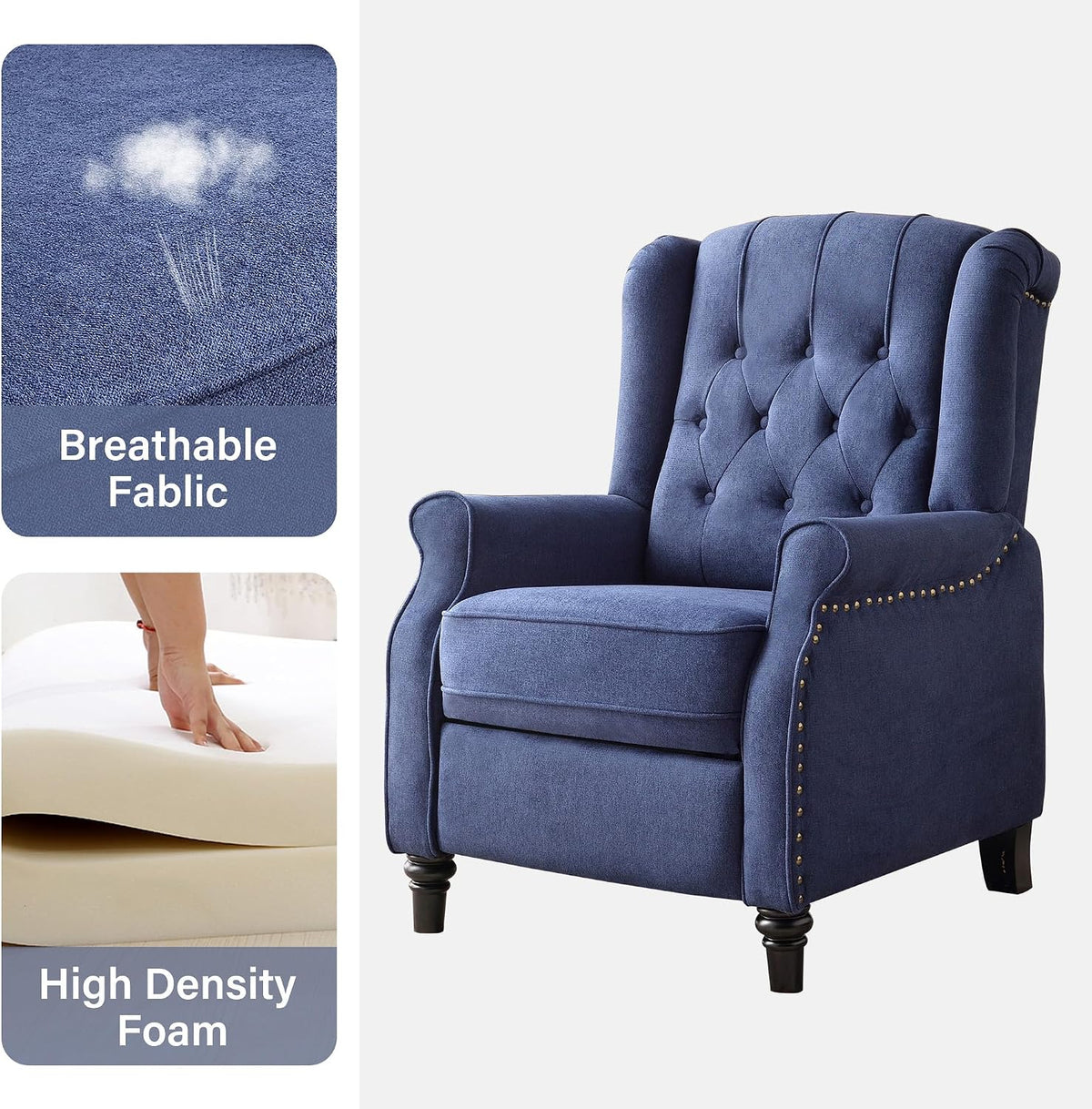 Blue Wingback Pushback Recliner
