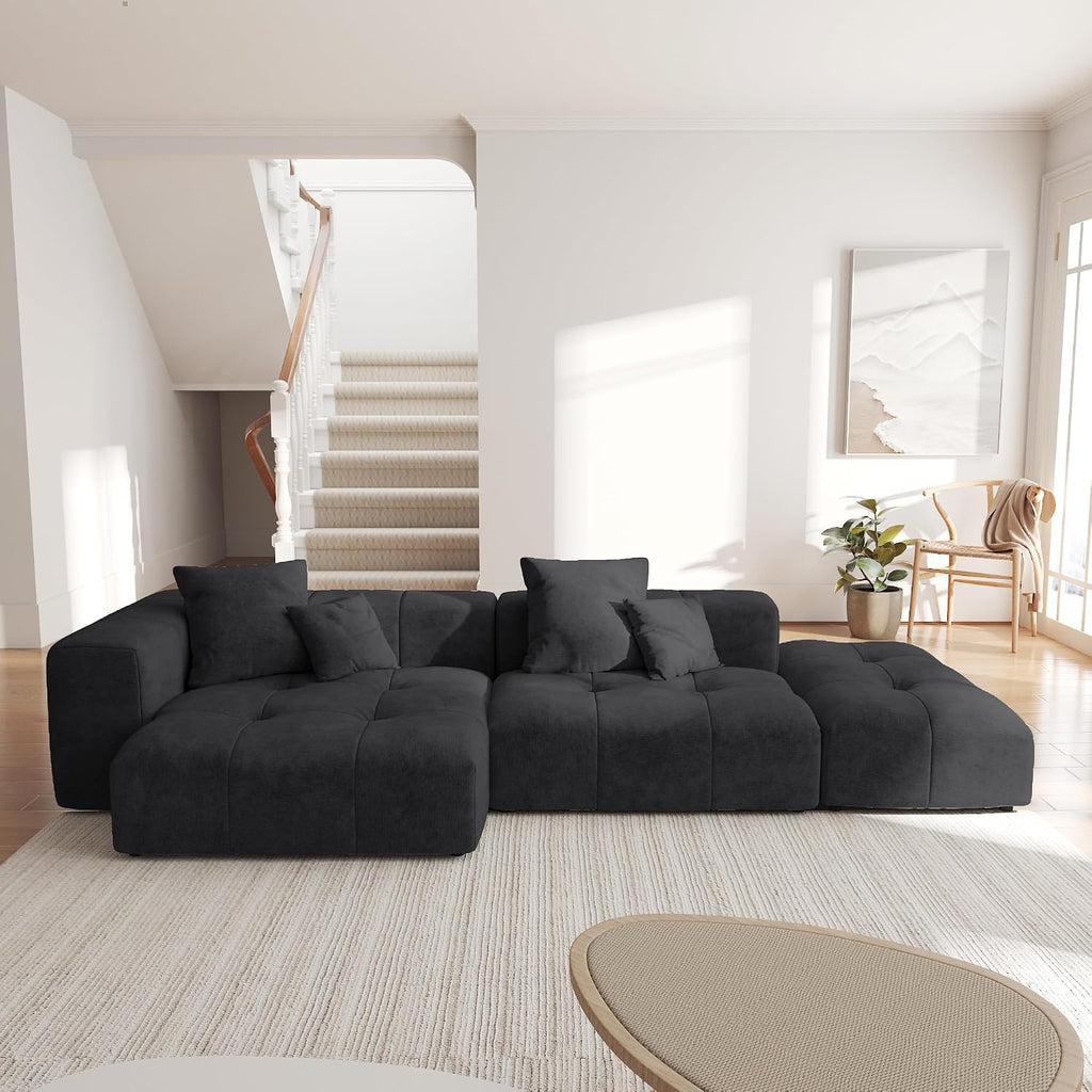 Black 119" L Shaped Modular Sofa