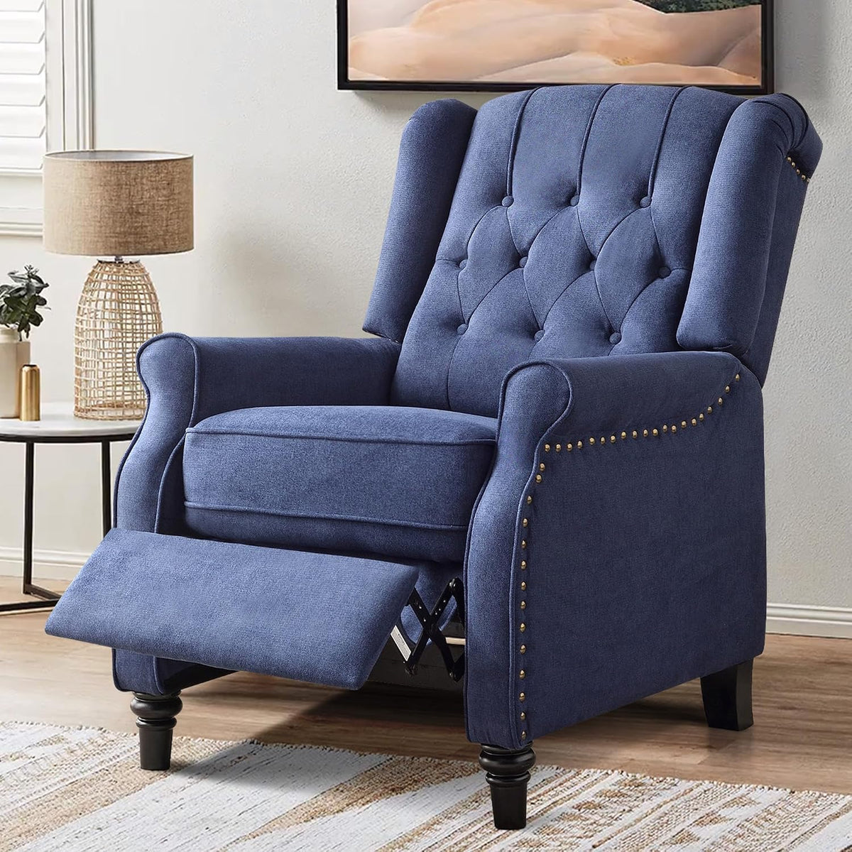 Blue Wingback Pushback Recliner