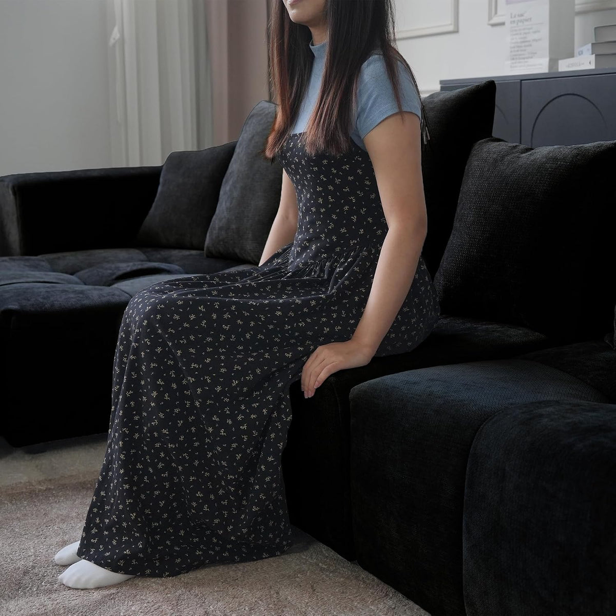 Black 119" L Shaped Modular Sofa