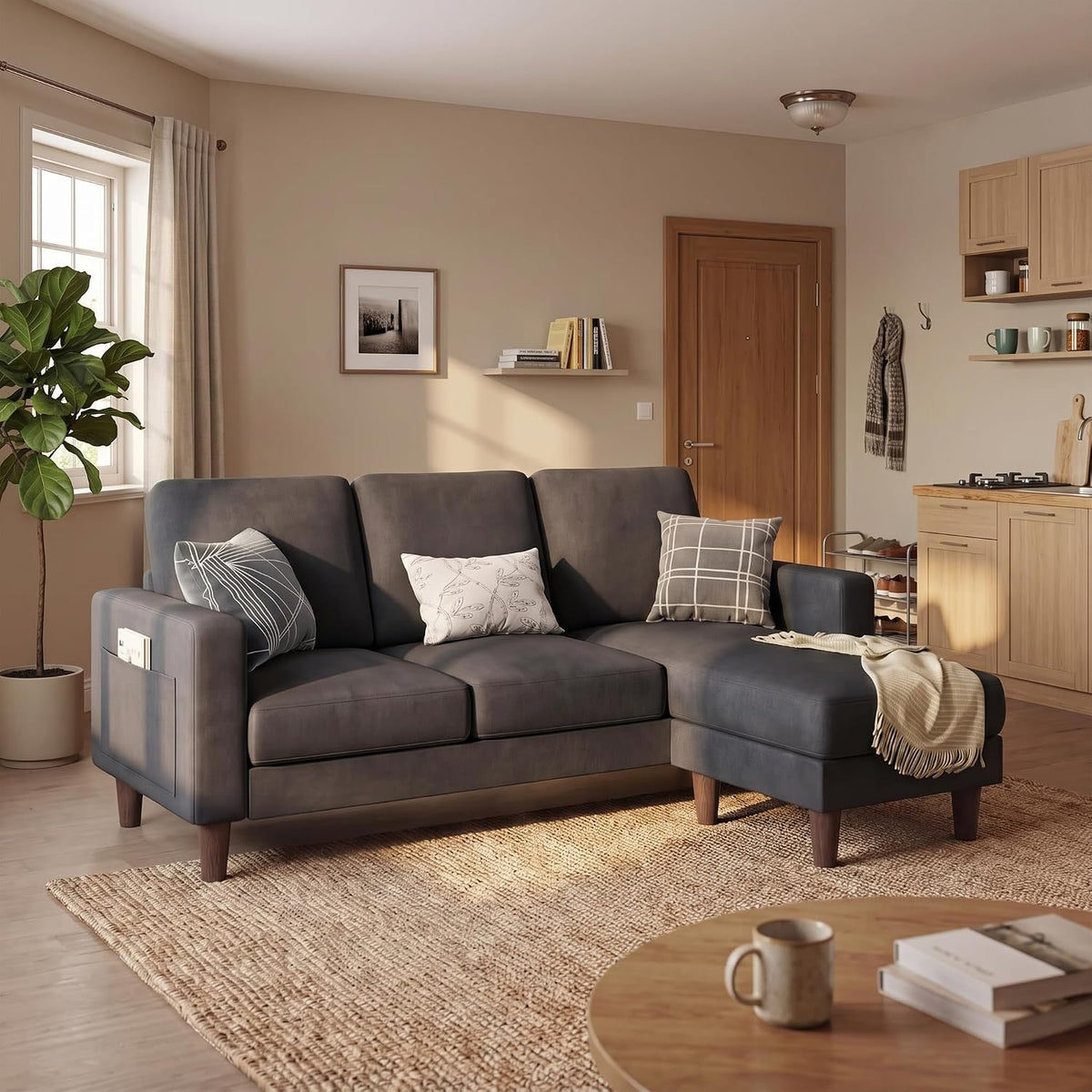 Charcoal Gray 72" L Shaped Sofa