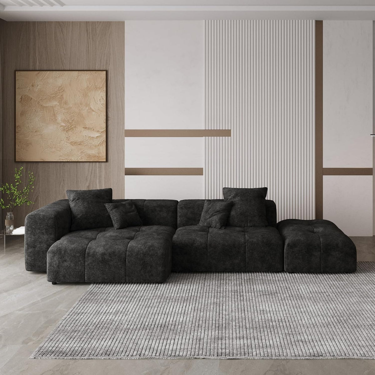 Black 119" L Shaped Modular Sofa