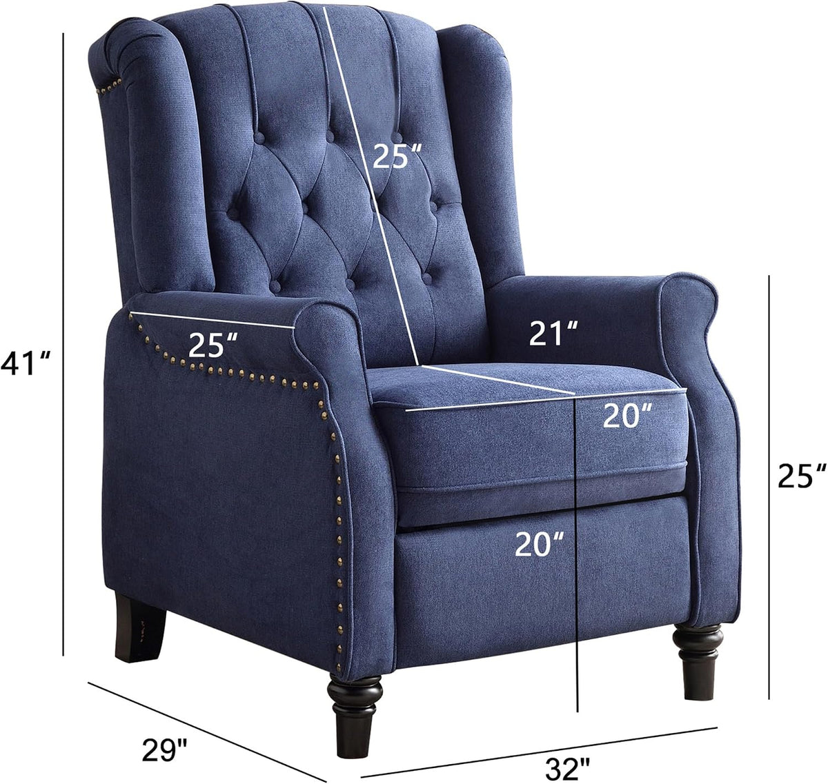 Blue Wingback Pushback Recliner