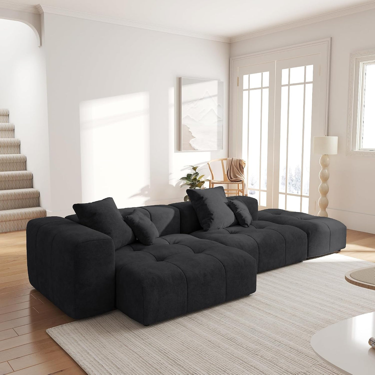 Black 119" L Shaped Modular Sofa