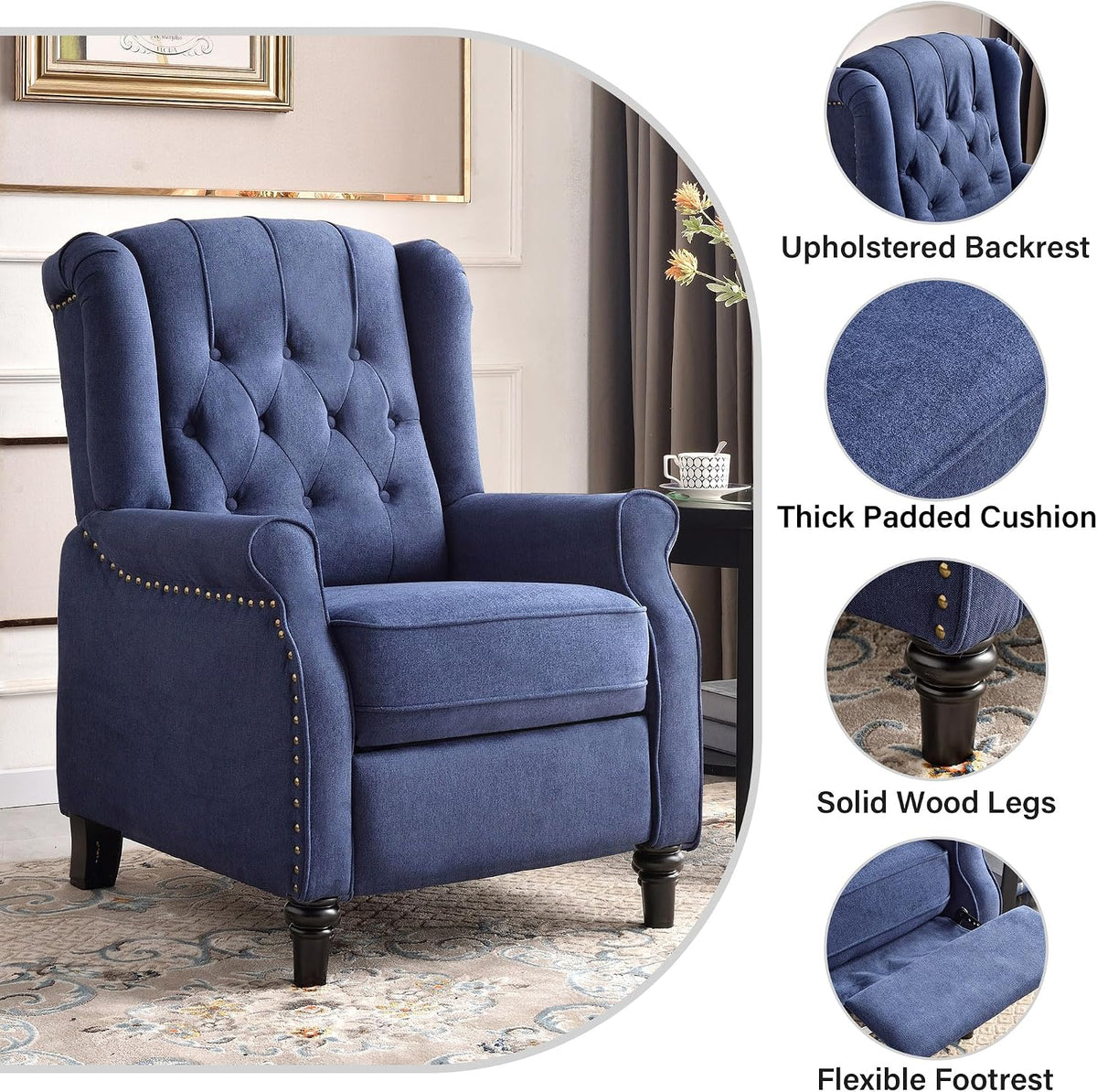 Blue Wingback Pushback Recliner