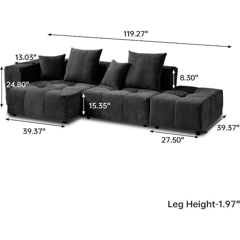 Black 119" L Shaped Modular Sofa